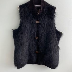 Calvin Klein black faux fur vest
